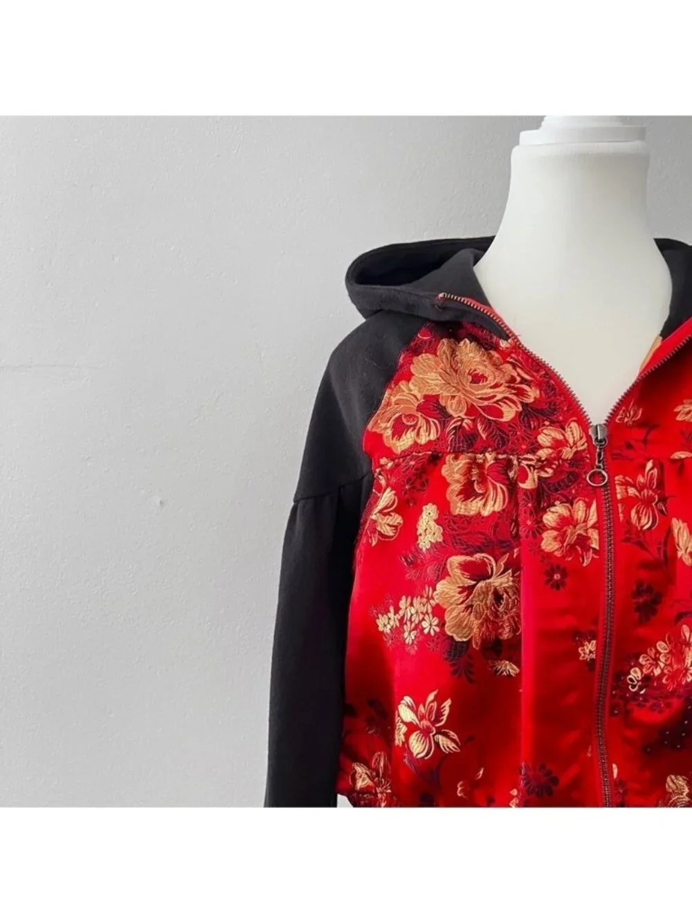 Free People Gabbie Zip Up Hoodie Red Black Sz small